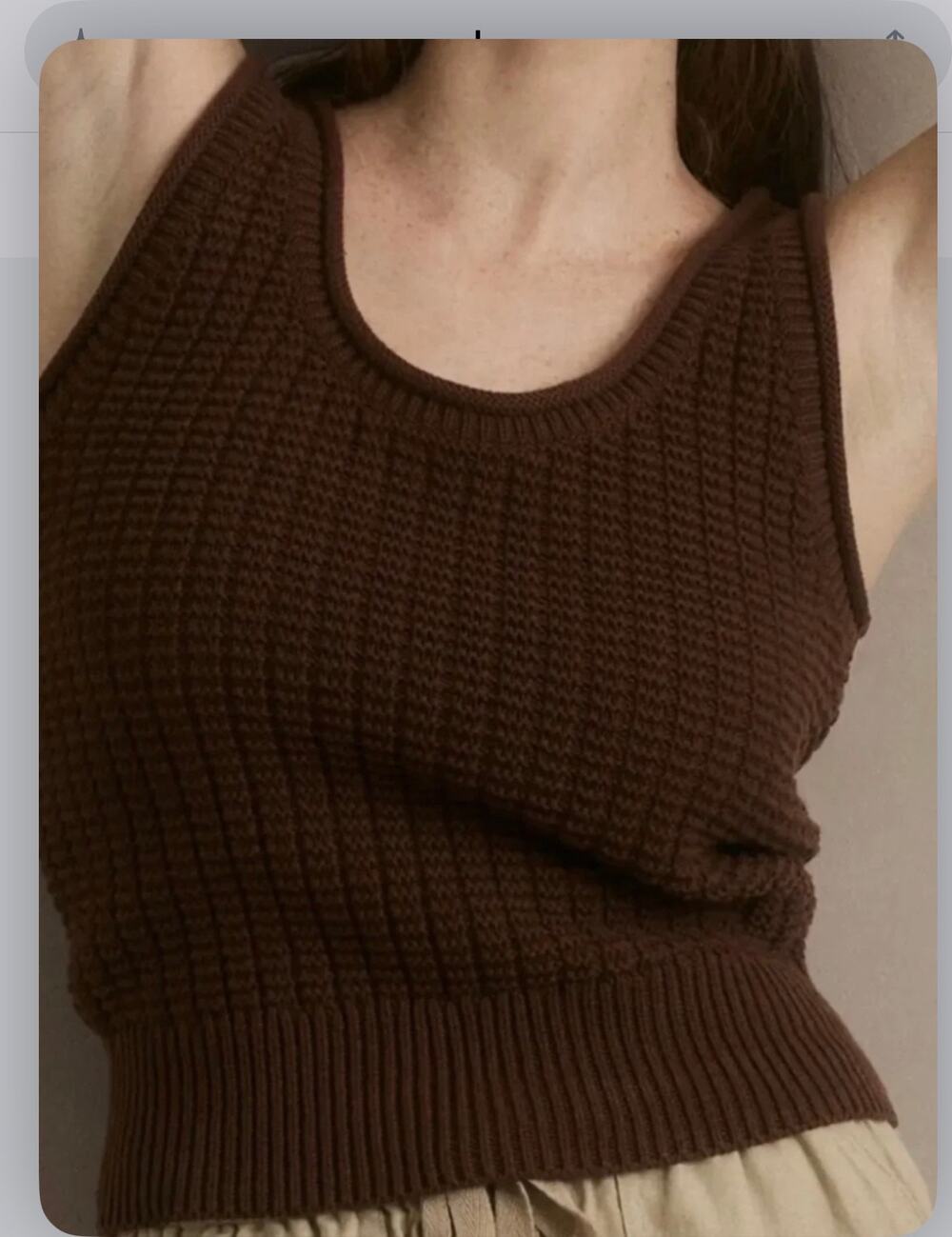 Quince Organic Cotton Sweater Tank Chocolate Brown Cropped Ribbed Knit Top Sz M